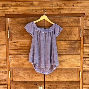 Anthropologie Linen Bordeaux Striped Top